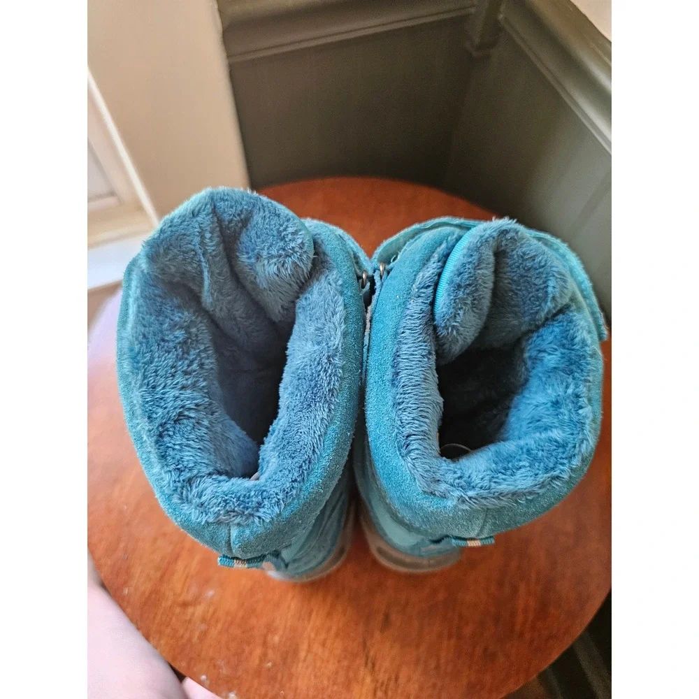 Lands End snow flurry Youth Teal Suede Snow Boots Sz 7M Waterproof Winter 473018